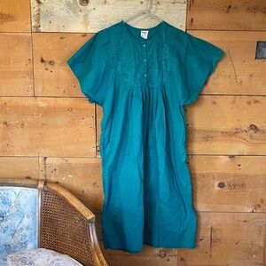 Teal Embroidered 100% Cotton Dress